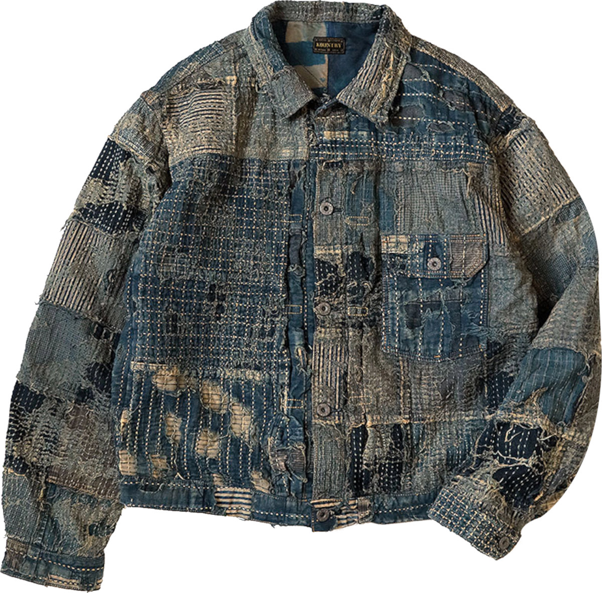 KAPITAL Deep Indigo Boro Patchwork Denim Jacket | INC STYLE