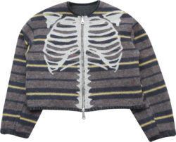 Kapital Grey Striped Wool Skeleton Print Jacket