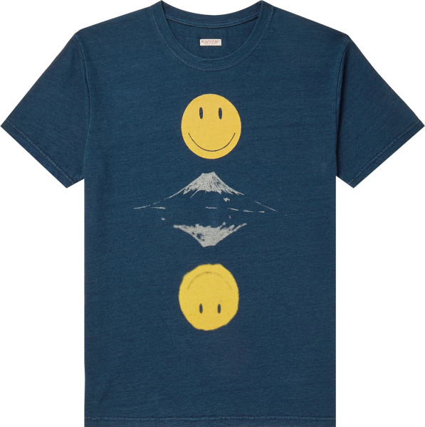 Kapital Smiley Face And Mountain Print Blue T Shirt