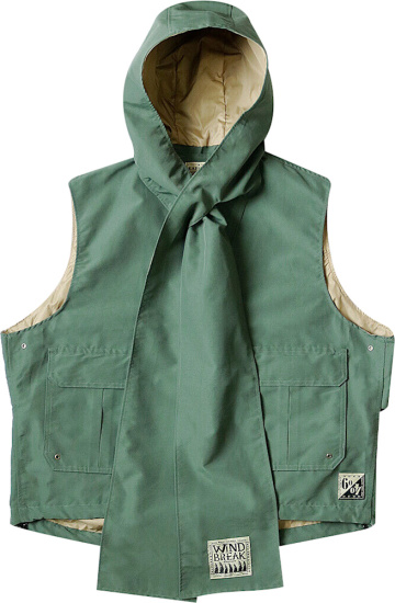 Kapital Smoke Green Hooded Scarf Gale Vest