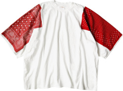Kapital White And Red Bandana Sleeve Patch T Shirt