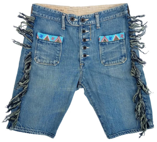 blue jean fringe shorts