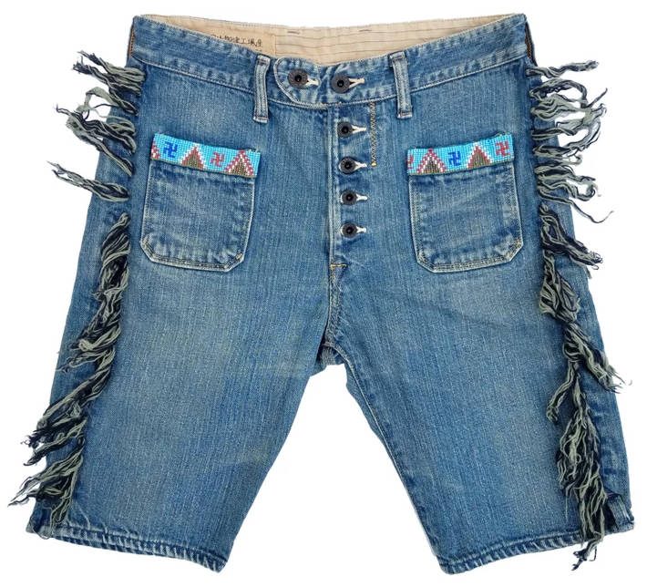 KAPITAL Blue Denim Fringed Shorts | Incorporated Style