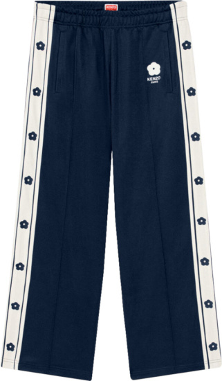 Kenzo Navy Blue And White Floral Stripe Trackpants