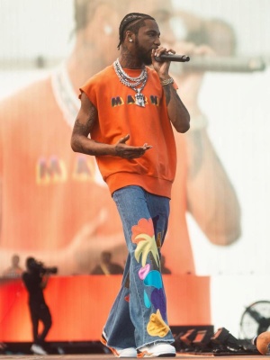 Key Glock Wearing A Marni Orange Sweatshirt With Patch Jeans