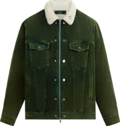 Kith Dark Green And White Shearling Collar Corduroy Jacket