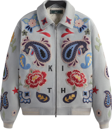 Kith Grey Suede And Paisley Embroidered Jacket