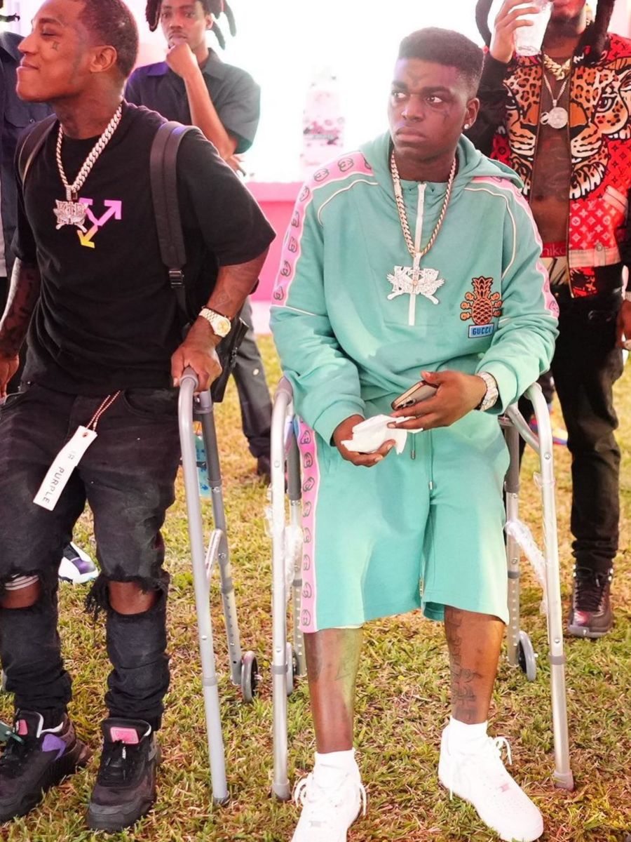 Kodak Black Wearing a matching Gucci Hoodie & Shorts Outfit With Nike AF1s