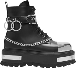 Koi Black Leather Metal Toe Platform Boots