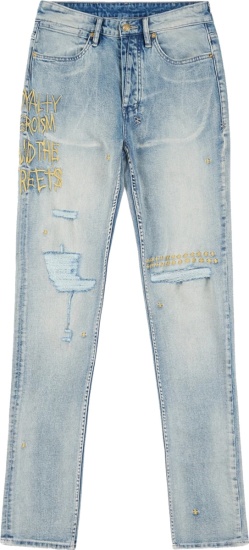 Ksubi Light Wash Blue And Yellow Embroidered 23 Van Winkle Jeans