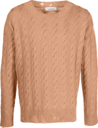 Laneus Beige Cable Knit Distressed Sweater