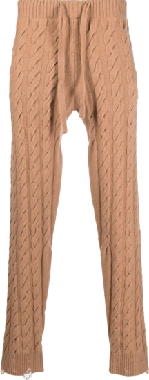Laneus Light Brown Braided Knit Distressed Pants