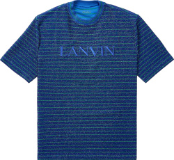 Lanvin Blue And Green Striped Logo T Shirt