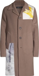 Lanvin Brown And Multicolor Printed Patch Single Breasted Wool Coat
