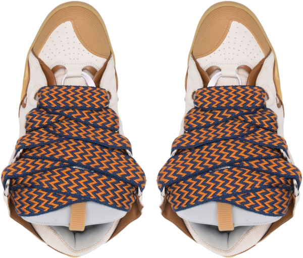 Lanvin Ivory And Beige With Blue Orange Zigzag Lace Curb Sneakers