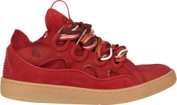 Lanvin Red And Multicolor Lace Curb Sneakers