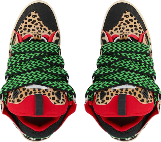 Lanvin Red Leopard Print And Green Curb Sneakers