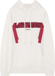 Lanvin White And Burgundy Curb Lace Logo Hoodie