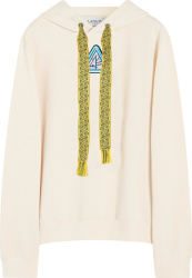 Lanvin White And Yellow Curb Lace Drawstring Triangle Logo Hoodie