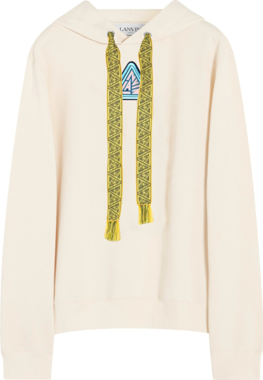 Lanvin White And Yellow Curb Lace Drawstring Triangle Logo Hoodie