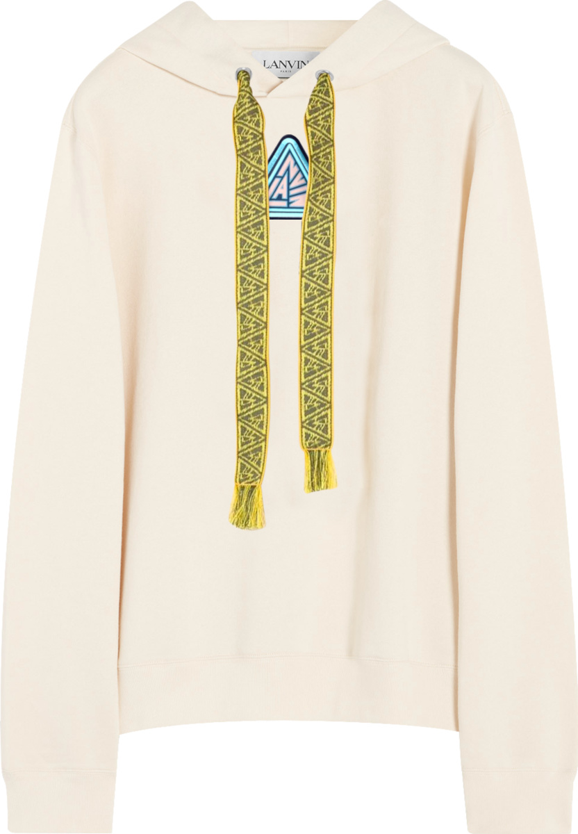 Lanvin White & Yellow Curb Lace Drawstring Hoodie | INC STYLE