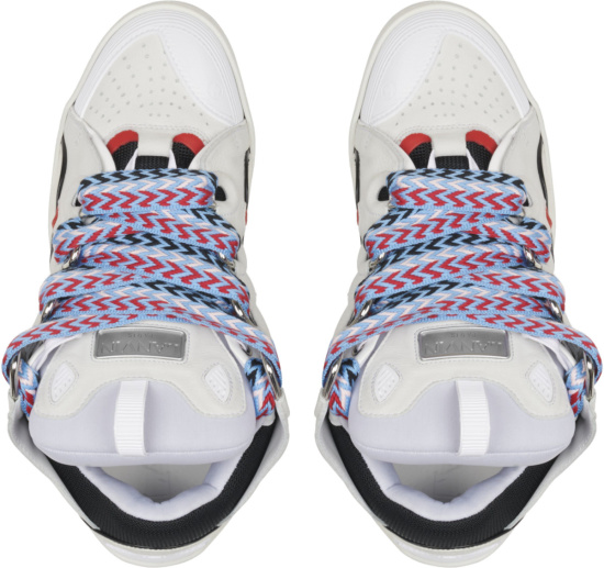 Lanvin White Blue Light Blue And Red Curb Sneakers