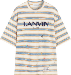 Lanvin X Gallery Dept White And Blue Striped Painted Logo T Shirt