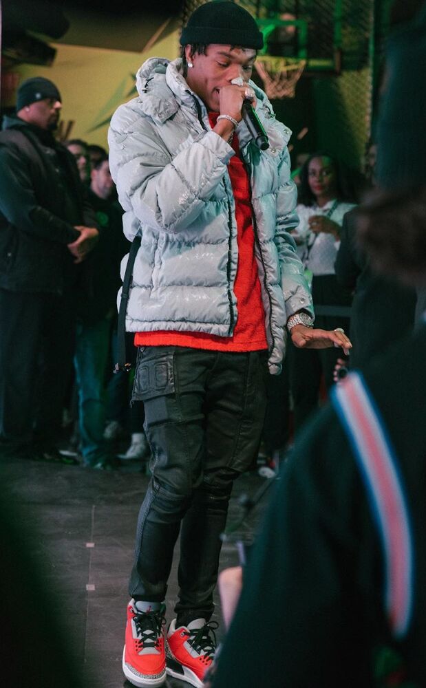 Lil Baby Performs At NBA All-Star Weekend In Moncler x ALYX, Rick Owens, Dior, & Jordan