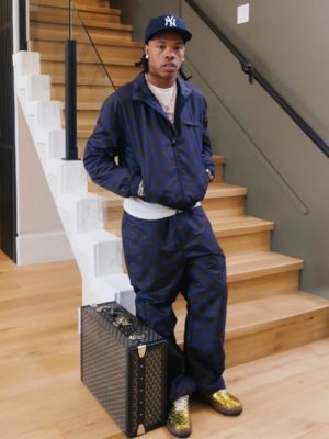 Lil Baby Louis Vuitton Blue Damier Jacket Damier Pants Louis Vuitton X Nike Gold Sneakers Goyard Black Case