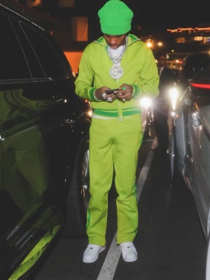 Lil Baby Wearing A Bottega Venete Lime Green Track Suit With Nike X Cactus Plant Flea Market Sneakers