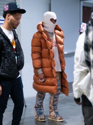 Lil Baby Wearing A Burberry Heart Ski Mask With A Rick Owens Puffer Gallery Dept Jeans And Lanvin Sneakers