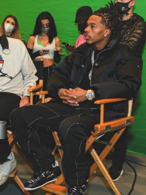 Lil Baby Wearing A Moncler X 1017 Alyx 9sm Puffer Jacket With Black Trackpans And Nike Black Korean Air Force 1s