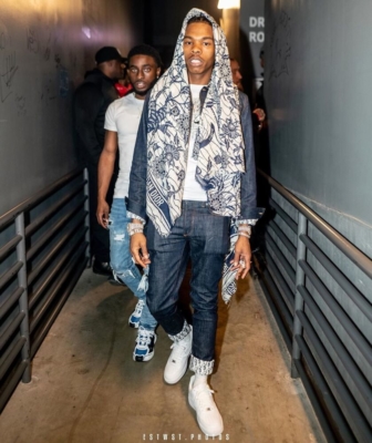 Lil Baby Wearing Dior Denim And Floral Stole