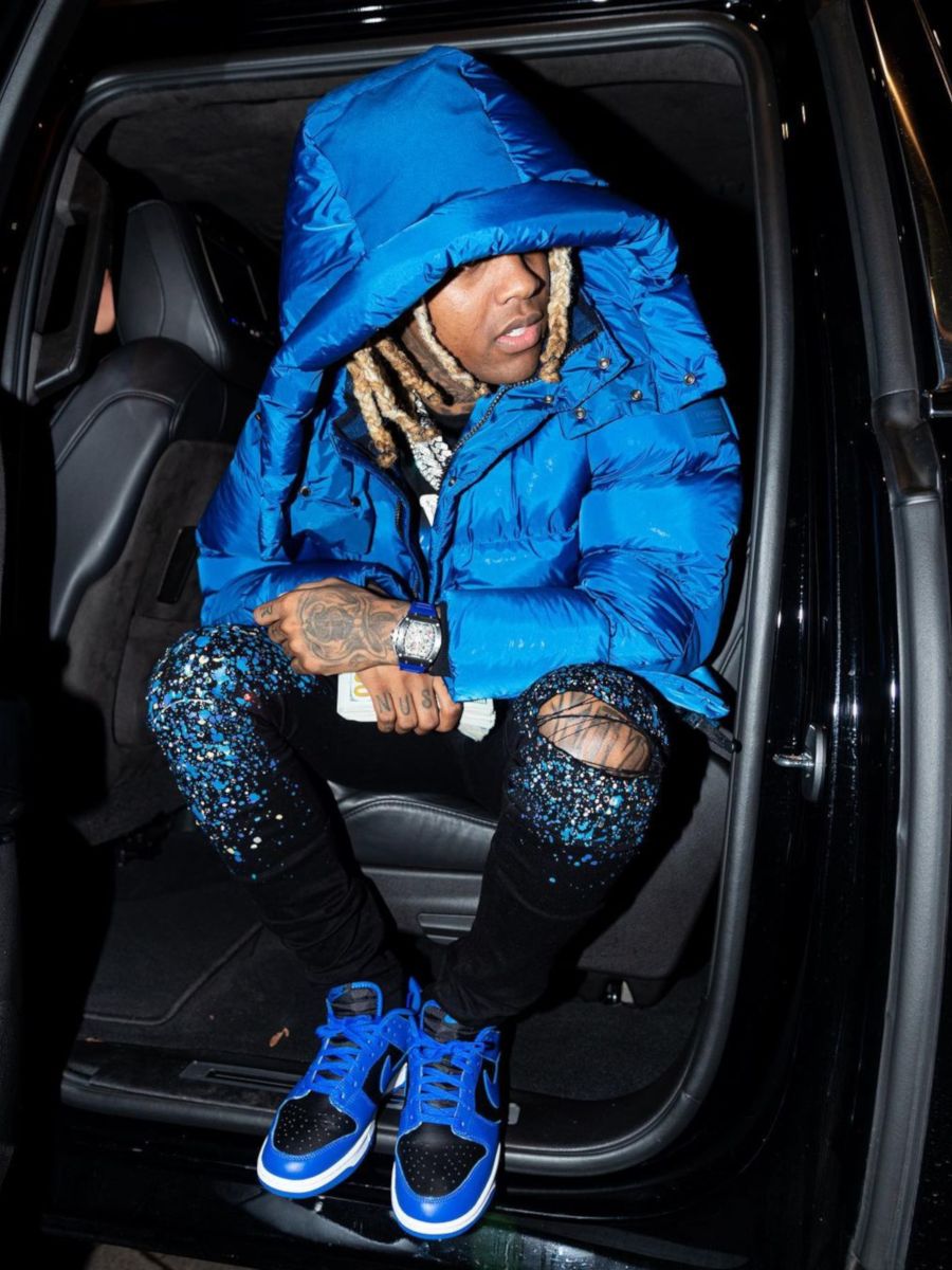 Lil Durk Wearing a Burberry Puffer With a Matching Richard Mille & Nike Dunks