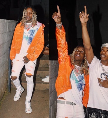 Lil Durk Wearing A Dior X Kenny Scharf Jacket And Sneakers With A Dior Belt And Louis Vuitton T Shirt