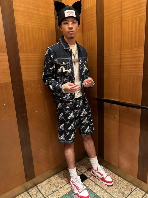 Lil Mosey Wearing A Black Ears Beanie With Evisu Denim And Lv Sneakers