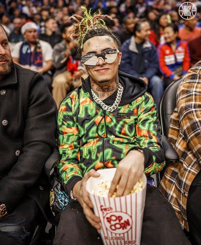 Lil Pump Courtside In SSS World Corp Jacket & Balenciaga Sunglasses |  Incorporated Style