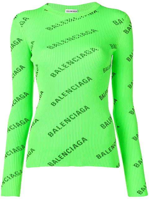 Balenciaga Neon Green Allover Logo 