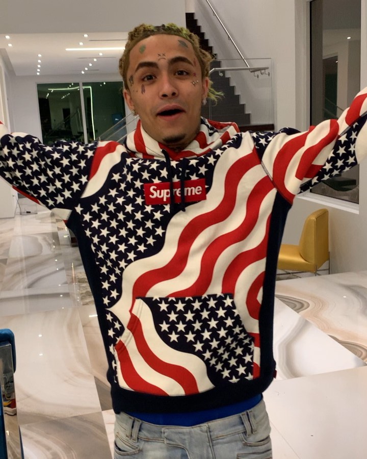 Lil Pump Shows Off His New House In a Supreme American Flag Hoodie, & Nike  x Sacai's