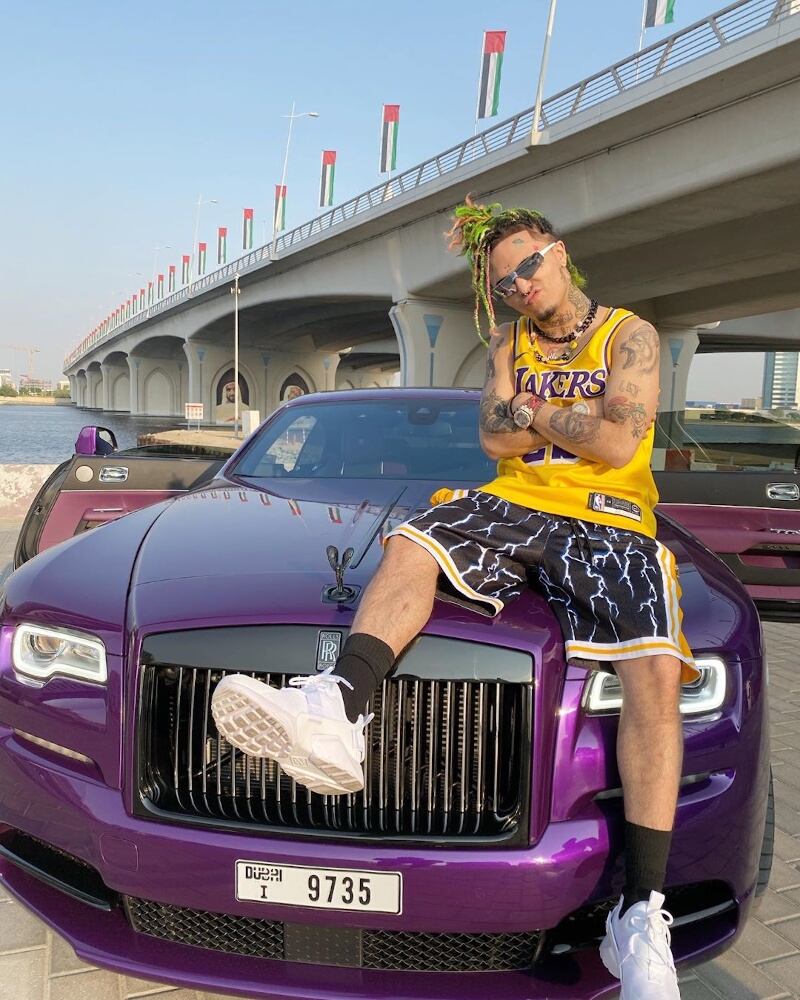 Lil Pump In Dubai In Lakers Gear & Balenciaga Sunglasses