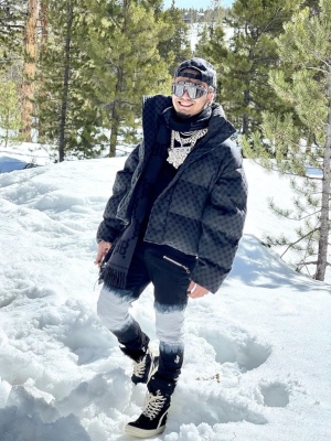 Lil Pump Wearing A Balenciaga X Gucci Hat Scarf And Puffer With Balmain Jeans And Chrome Hearts Sneakers