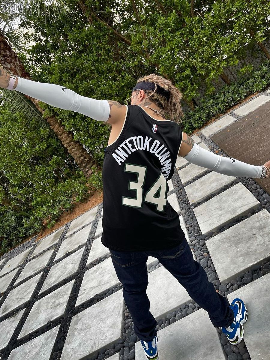 Lil Pump Wearing a Nike Bucks Jersey & Accessories With Nike x Griffey Sneakers