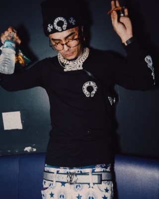 Lil Pump Wearing A Chrome Hearts Beanie And Long Sleeve T Shirt With A Louis Vuitton Belt