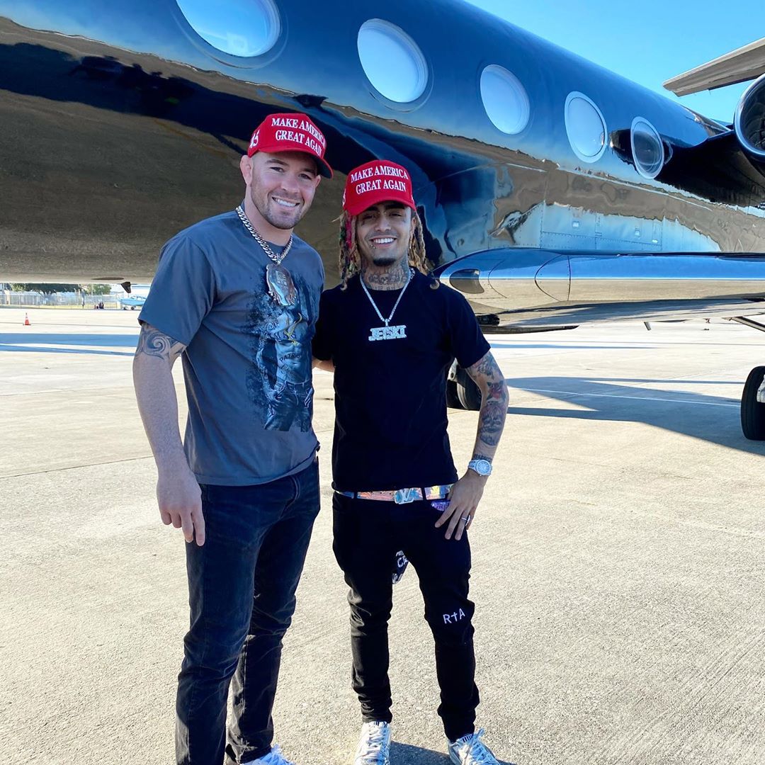 Lil Pump Wearing a Louis Vuitton Belt & Sneakers With Rta Jeans Next To Colby Covington