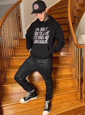 Lil Skies Wearing A Laropa Pussy Builds Strong Bones Hat And Hoodie With Rick Owens Jeans And Sneakers