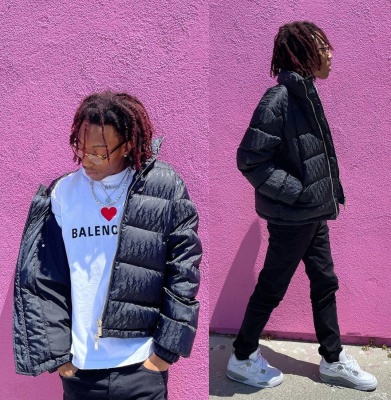 Lil Tecca Wearing A Dior Oblique Puffer With A Balenciaga Tee And Jordan 3 Sneakers