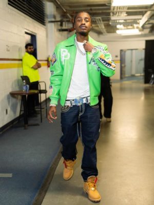 Lil Tjay Pelle Pelle Leather Jacket True Religion Jeans Bb Simon Belt Timberland Boots