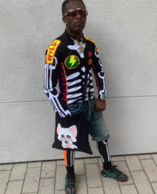 Lil Uzi Vert Wearing A Skeleton Print Jersey And Tights With Nike X Cactus Plant Flea Market Sneakers Dior Socks And Undercover Cat Bag