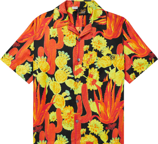 Loewe Black Orange Yellow Cactus Print Shirt