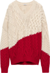 Loewe Cream And Red Diagonal Split Cable Knit Sweater